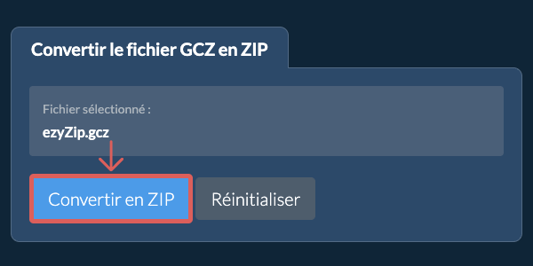 Démarrer la conversion en ZIP