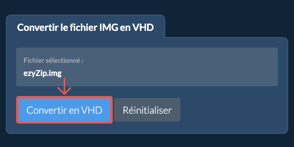 Démarrer la conversion en VHD