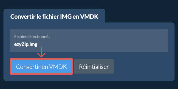 Démarrer la conversion en VMDK