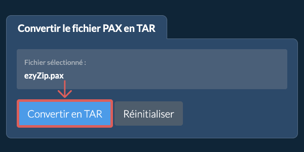Démarrer la conversion en TAR Démarrer la conversion en TAR