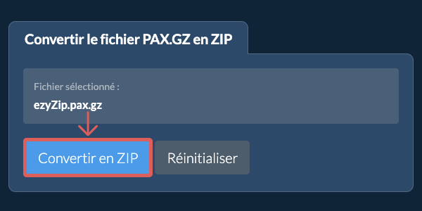 Démarrer la conversion en ZIP Démarrer la conversion en ZIP