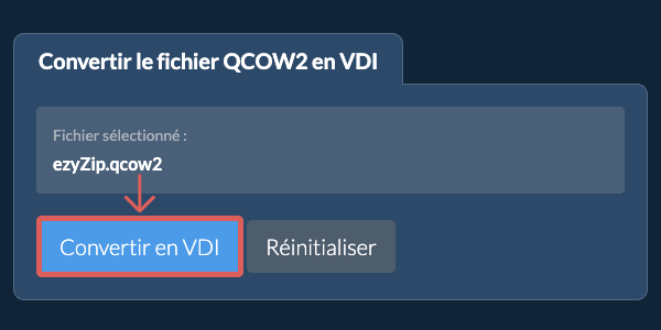 Démarrer la conversion en VDI