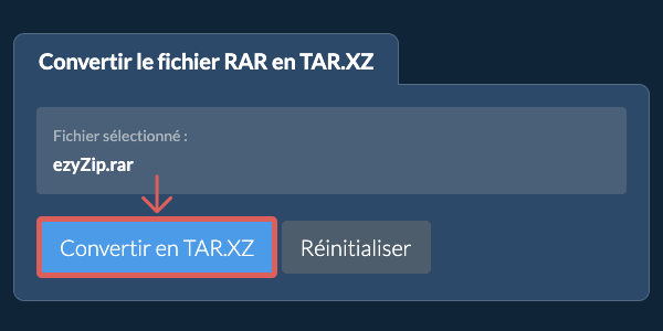 Démarrer la conversion en TAR.XZ