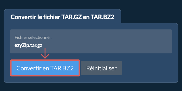 Démarrer la conversion en TAR.BZ2
