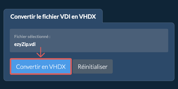 Démarrer la conversion en VHDX