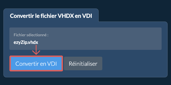 Démarrer la conversion en VDI