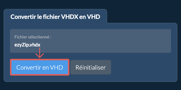 Démarrer la conversion en VHD