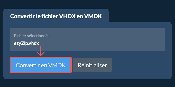 Démarrer la conversion en VMDK