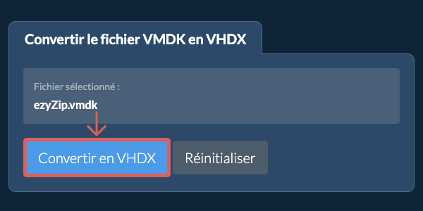 Démarrer la conversion en VHDX
