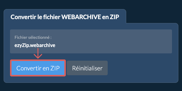 Démarrer la conversion en ZIP Démarrer la conversion en ZIP