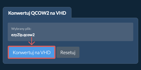 Rozpocznij konwersję na VHD