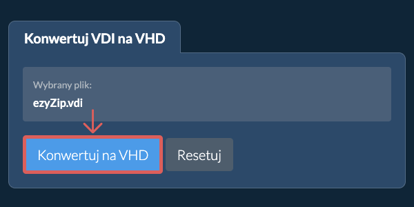 Rozpocznij konwersję na VHD