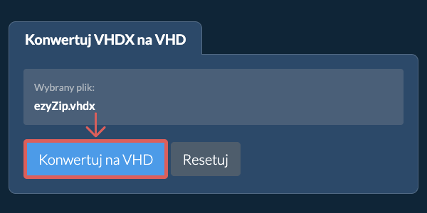 Rozpocznij konwersję na VHD