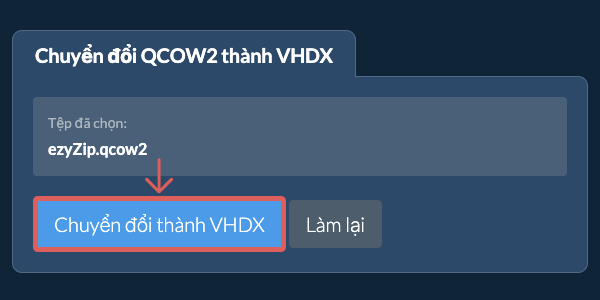 Bắt đầu chuyển đổi thành VHDX
