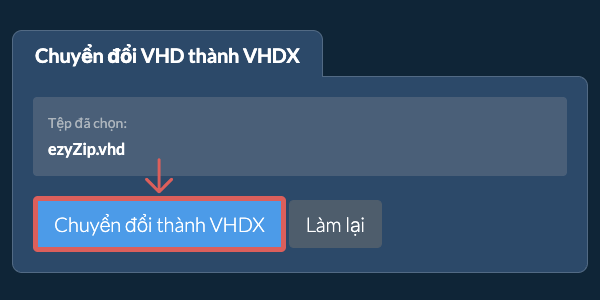 Bắt đầu chuyển đổi thành VHDX