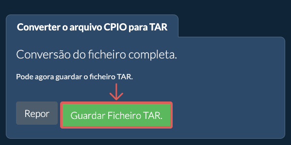 Guardar ficheiro TAR