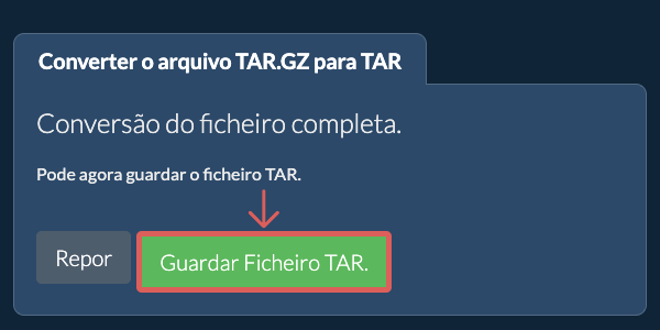Guardar ficheiro TAR