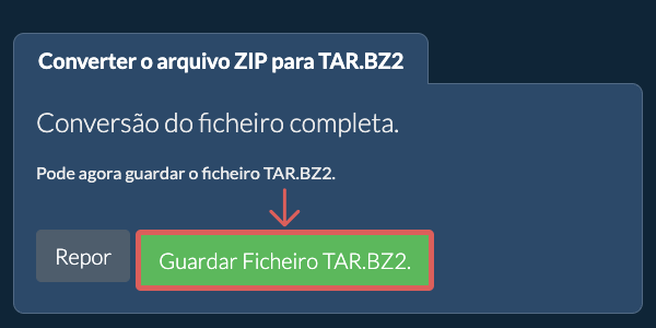 Guardar ficheiro TAR.BZ2