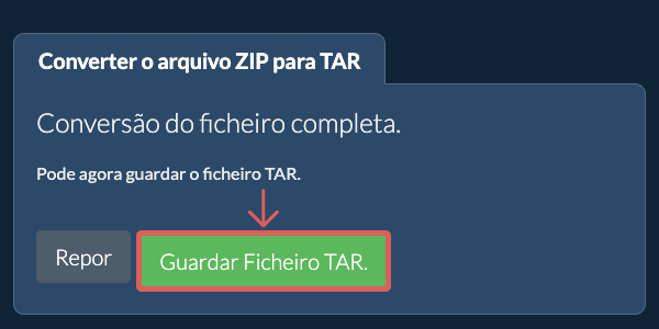 Guardar ficheiro TAR