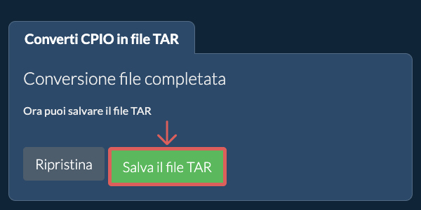 Salva file TAR