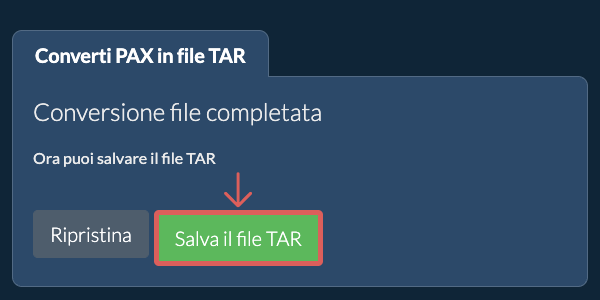 Salva file TAR