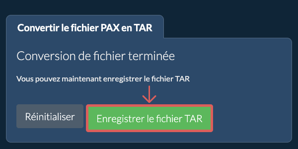 Enregistrer le fichier TAR
