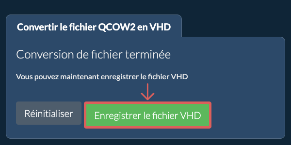 Enregistrer le fichier VHD