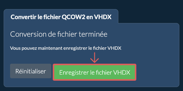 Enregistrer le fichier VHDX