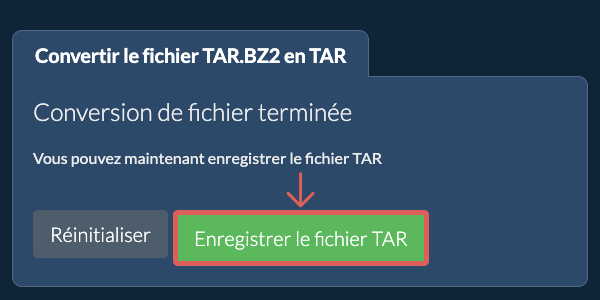 Enregistrer le fichier TAR
