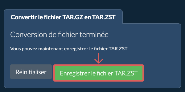 Enregistrer le fichier TAR.ZST