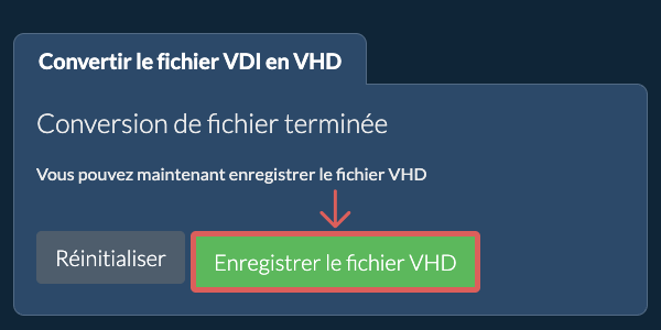 Enregistrer le fichier VHD