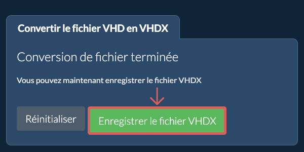 Enregistrer le fichier VHDX