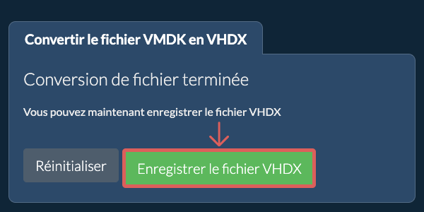 Enregistrer le fichier VHDX