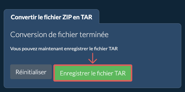 Enregistrer le fichier TAR
