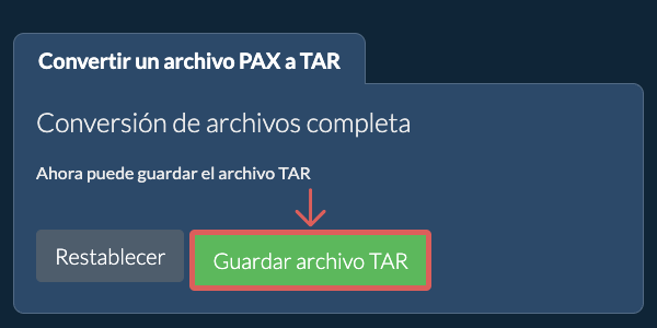 Guardar archivo TAR
