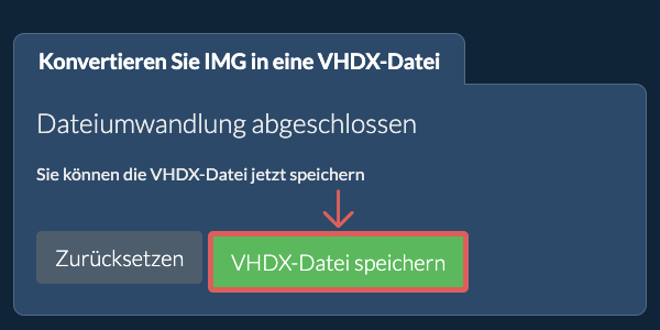 VHDX Datei speichern