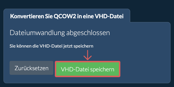 VHD Datei speichern