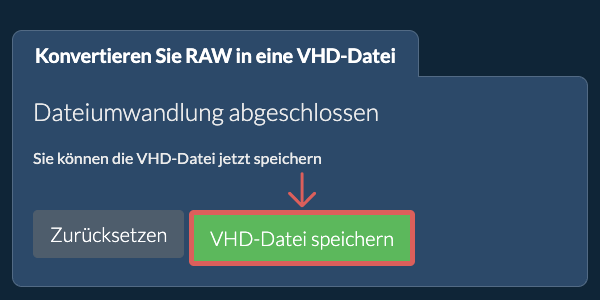 VHD Datei speichern