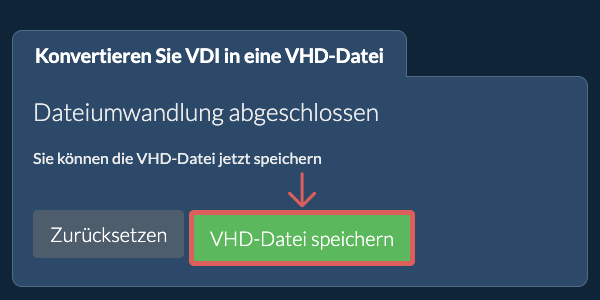 VHD Datei speichern