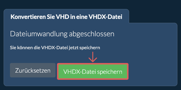 VHDX Datei speichern