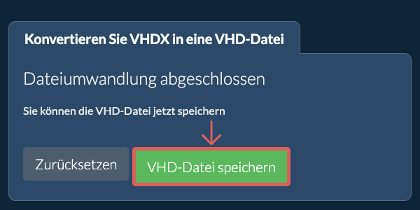 VHD Datei speichern