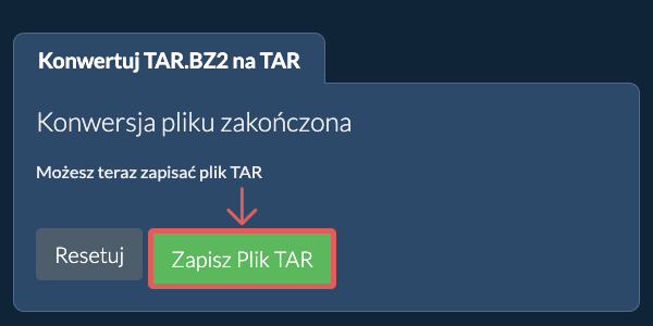 Zapisz plik TAR