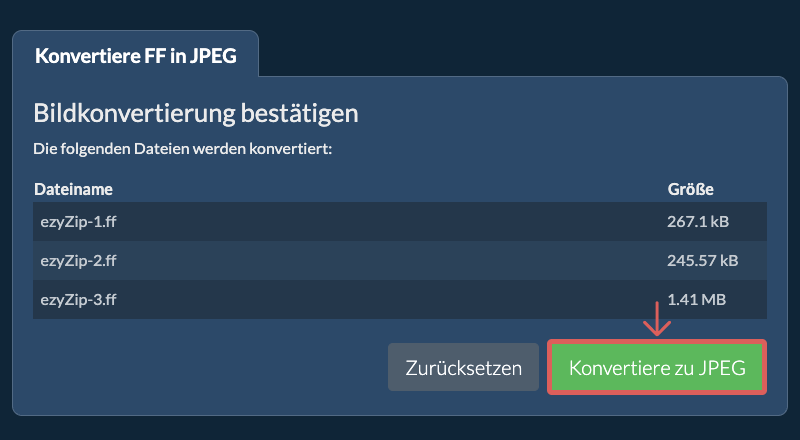 Konvertiere zu JPEG