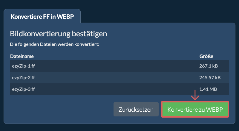 Konvertiere zu WEBP