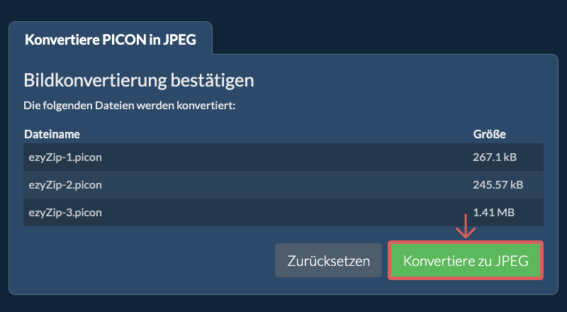 Konvertiere zu JPEG