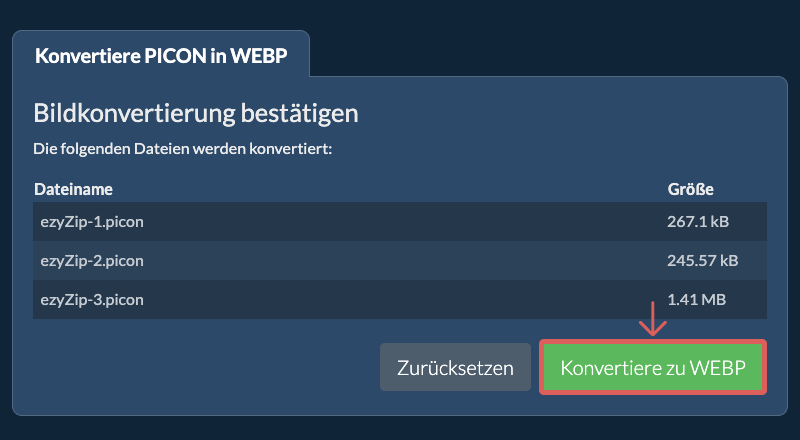 Konvertiere zu WEBP