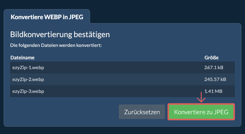 Konvertiere zu JPEG