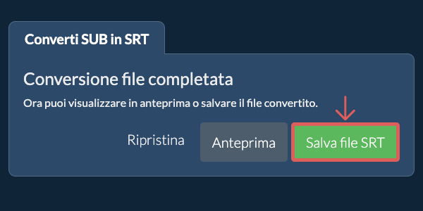 Salva file SRT Converti in SRT