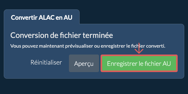 Enregistrer le fichier AU Convertir en AU