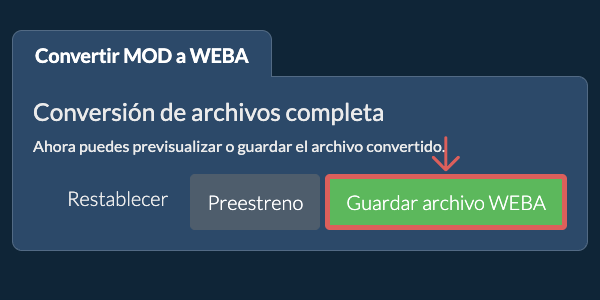 Guardar archivo WEBA Convertir a WEBA